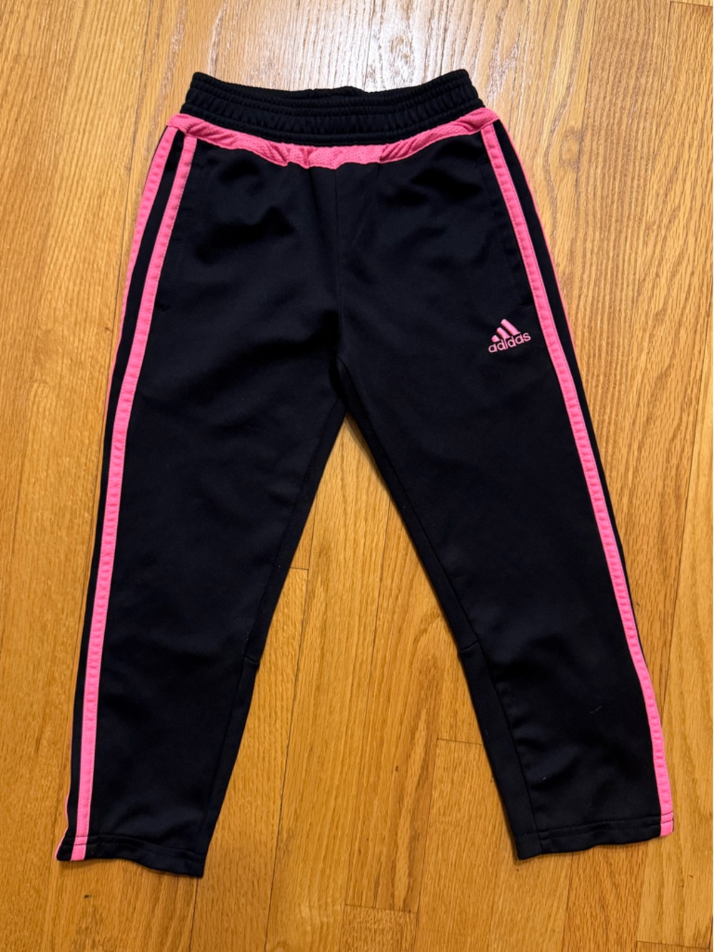 Adidas pants black with hot pink stripes and zipper hem girls sz 5